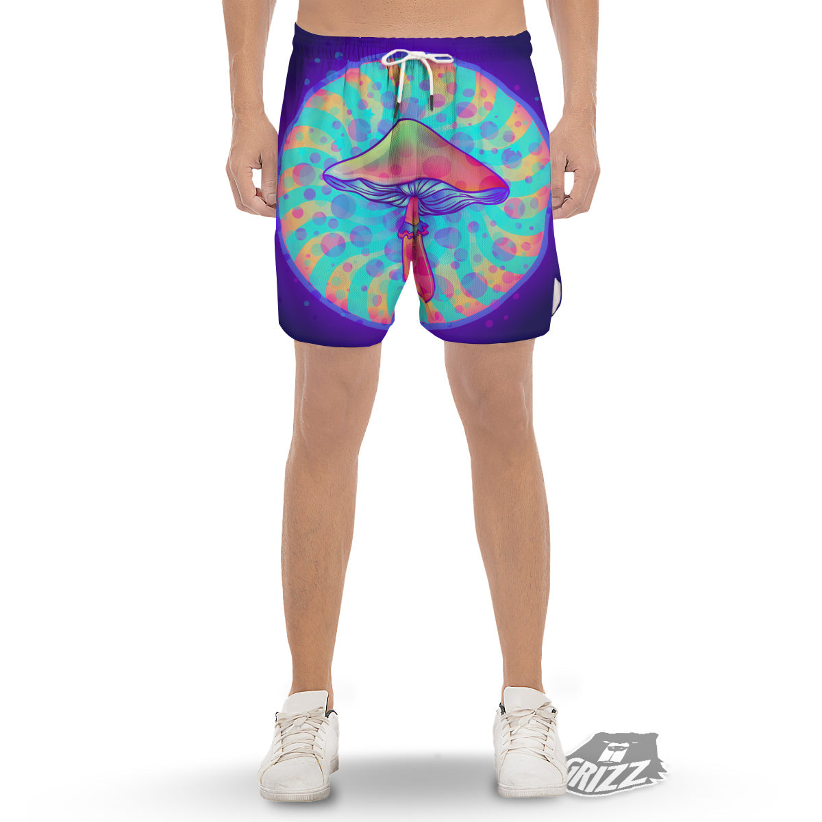 Mushrooms Psychedelic Print Men's Gym Shorts-grizzshop