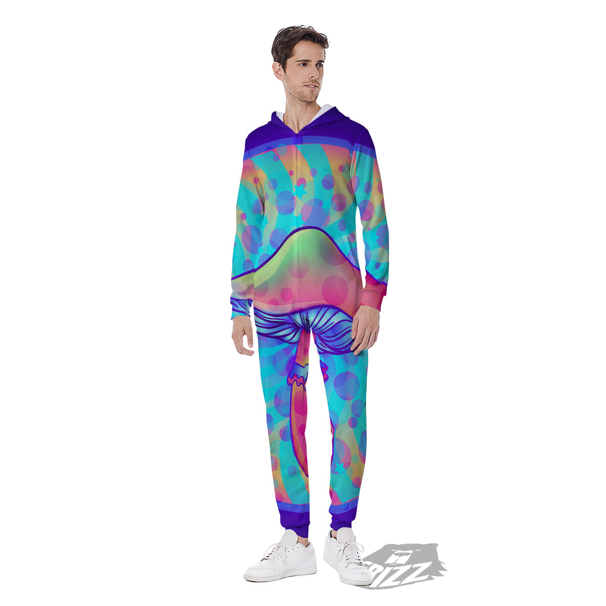 Mushrooms Psychedelic Print Men's Jumpsuit-grizzshop