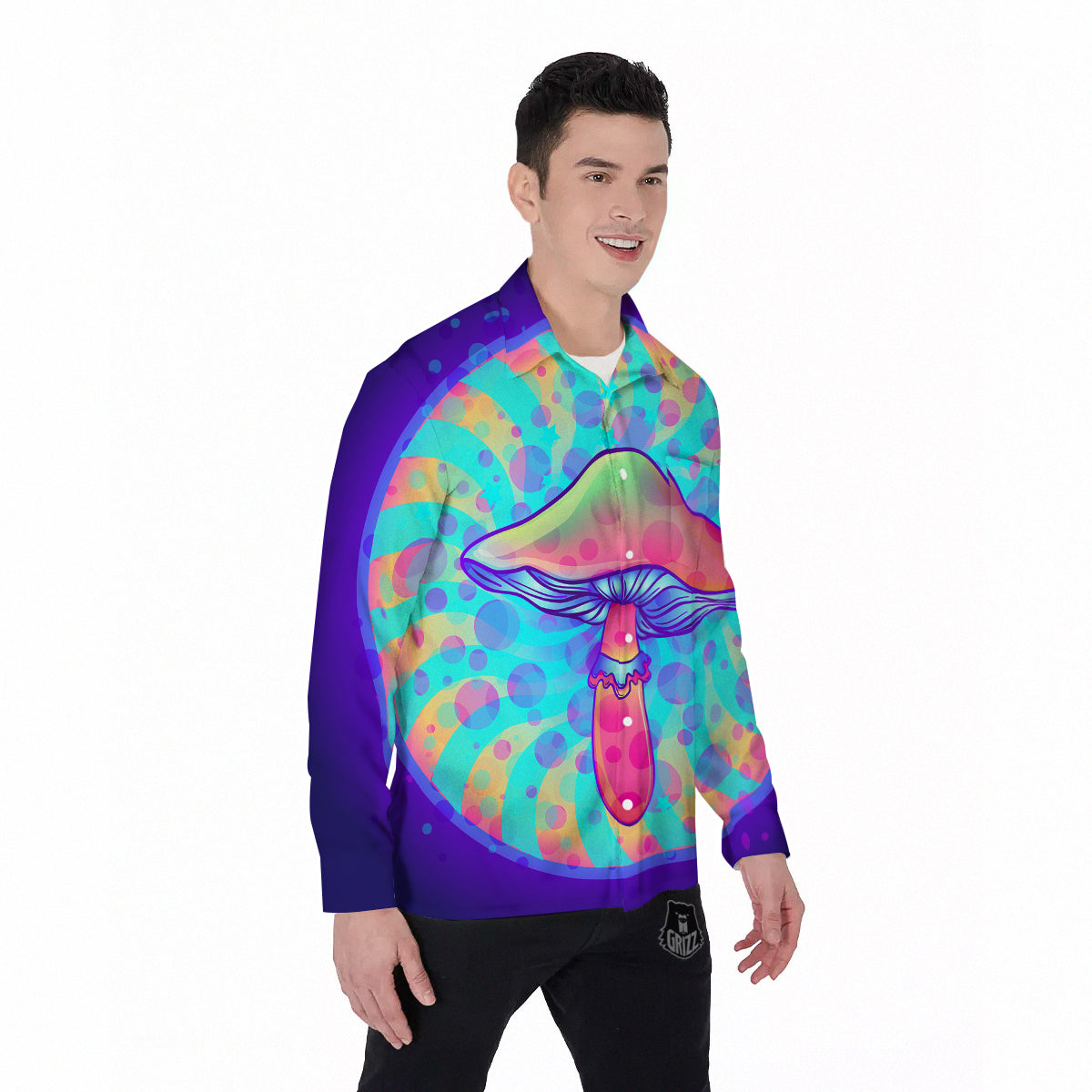 Mushrooms Psychedelic Print Men's Long Sleeve Shirts-grizzshop