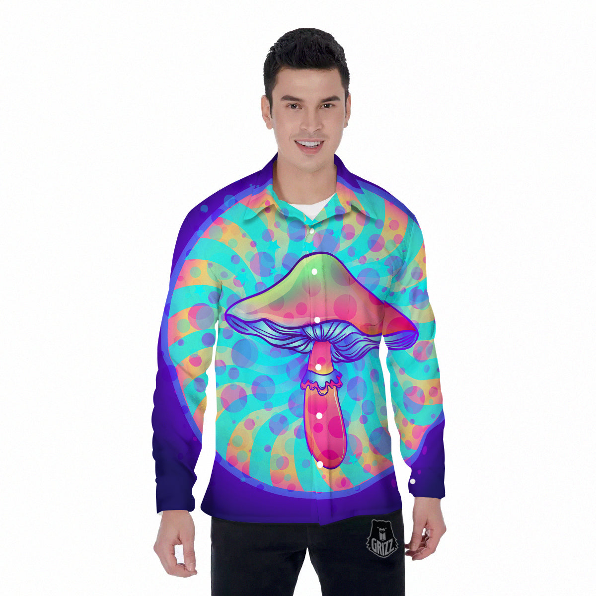 Mushrooms Psychedelic Print Men's Long Sleeve Shirts-grizzshop