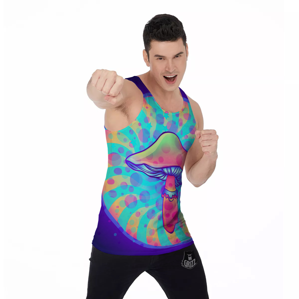 Mushrooms Psychedelic Print Men's Tank Top-grizzshop