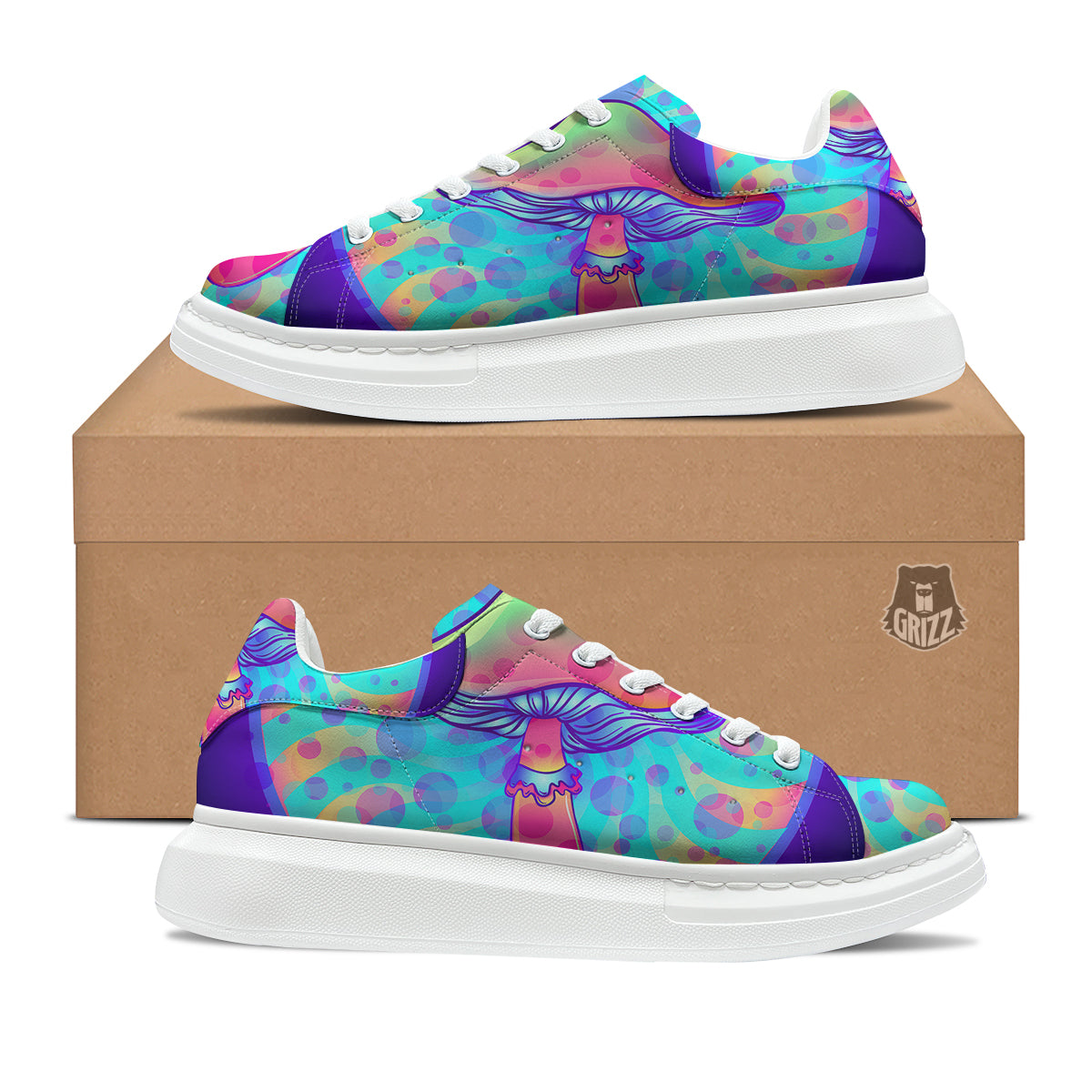 Mushrooms Psychedelic Print Platform Shoes-grizzshop