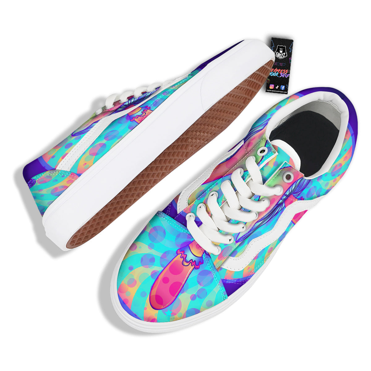 Mushrooms Psychedelic Print Skate Shoes-grizzshop