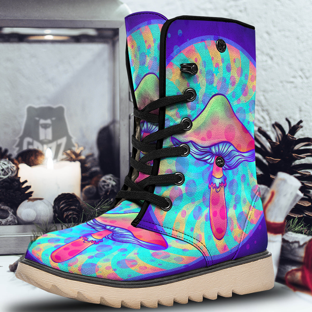 Mushrooms Psychedelic Print Snow Boots-grizzshop
