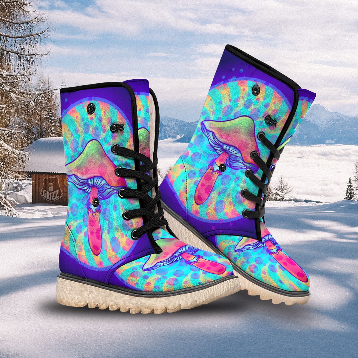 Mushrooms Psychedelic Print Snow Boots-grizzshop