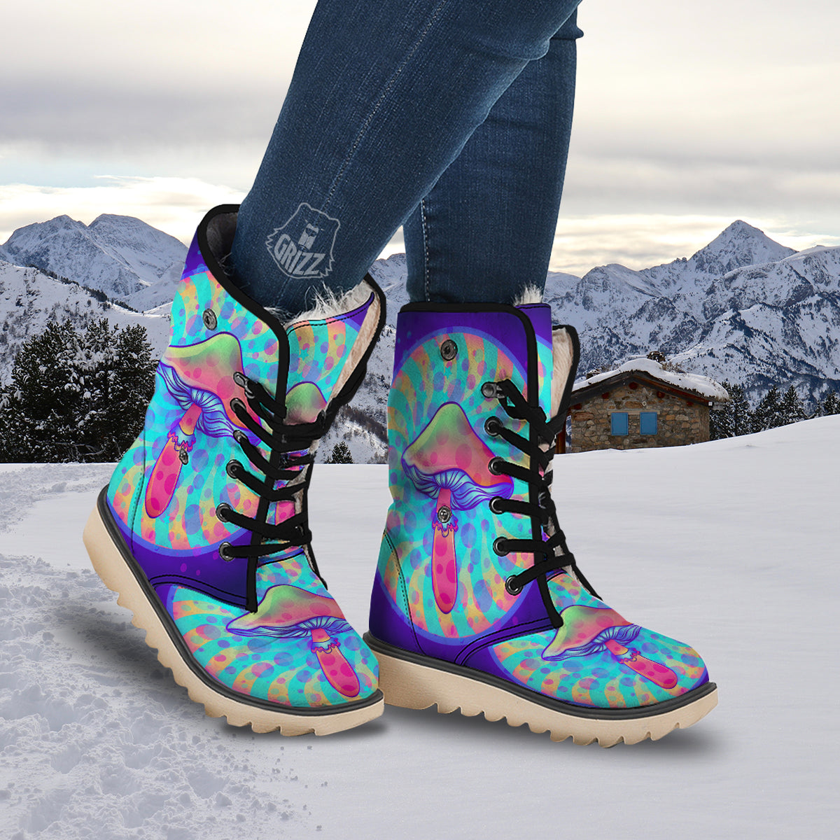 Mushrooms Psychedelic Print Snow Boots-grizzshop