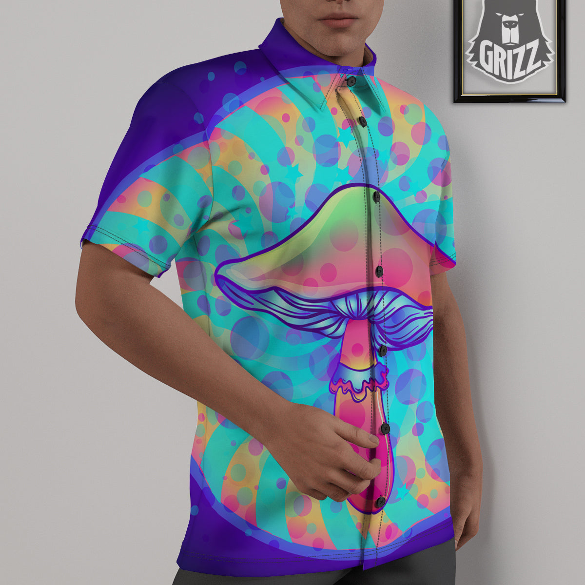 Mushrooms Psychedelic Print Untucked Shirts-grizzshop