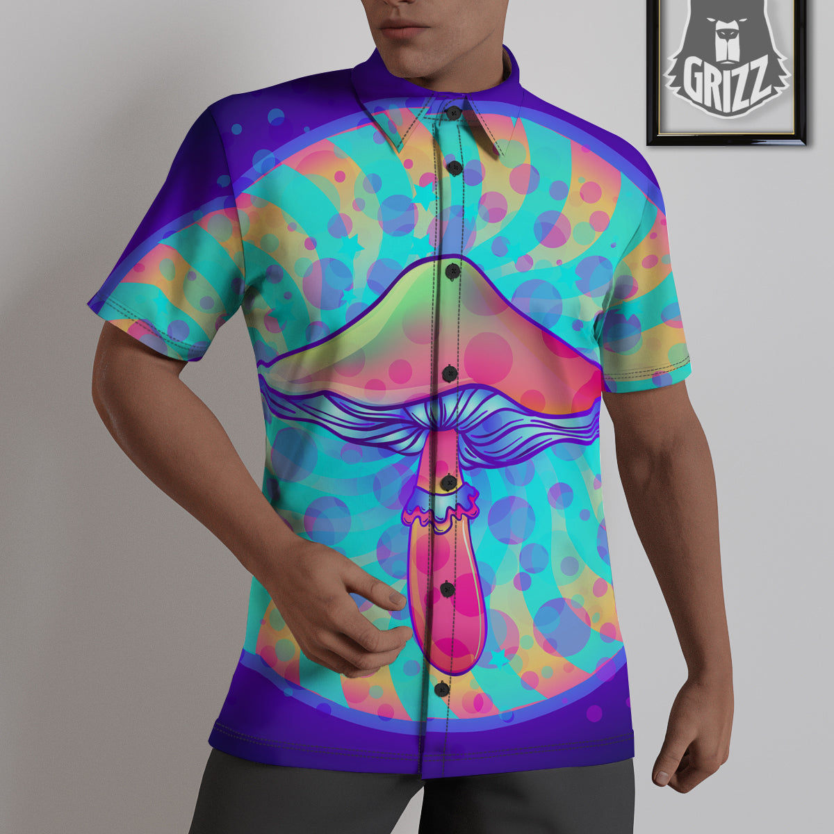 Mushrooms Psychedelic Print Untucked Shirts-grizzshop