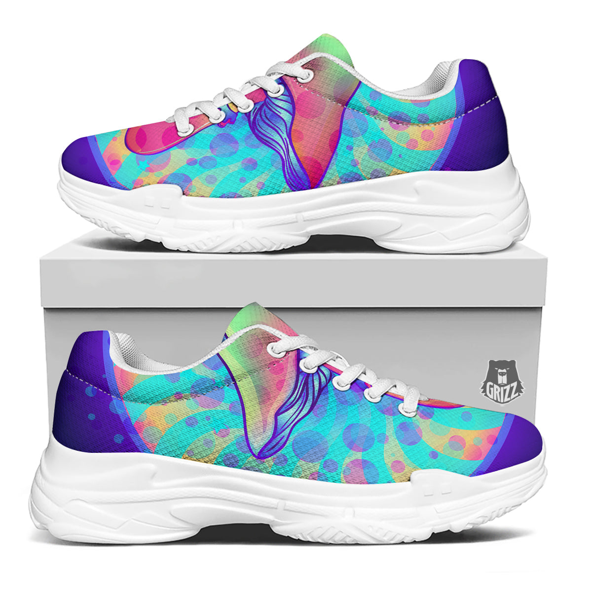 Mushrooms Psychedelic Print White Chunky Shoes-grizzshop