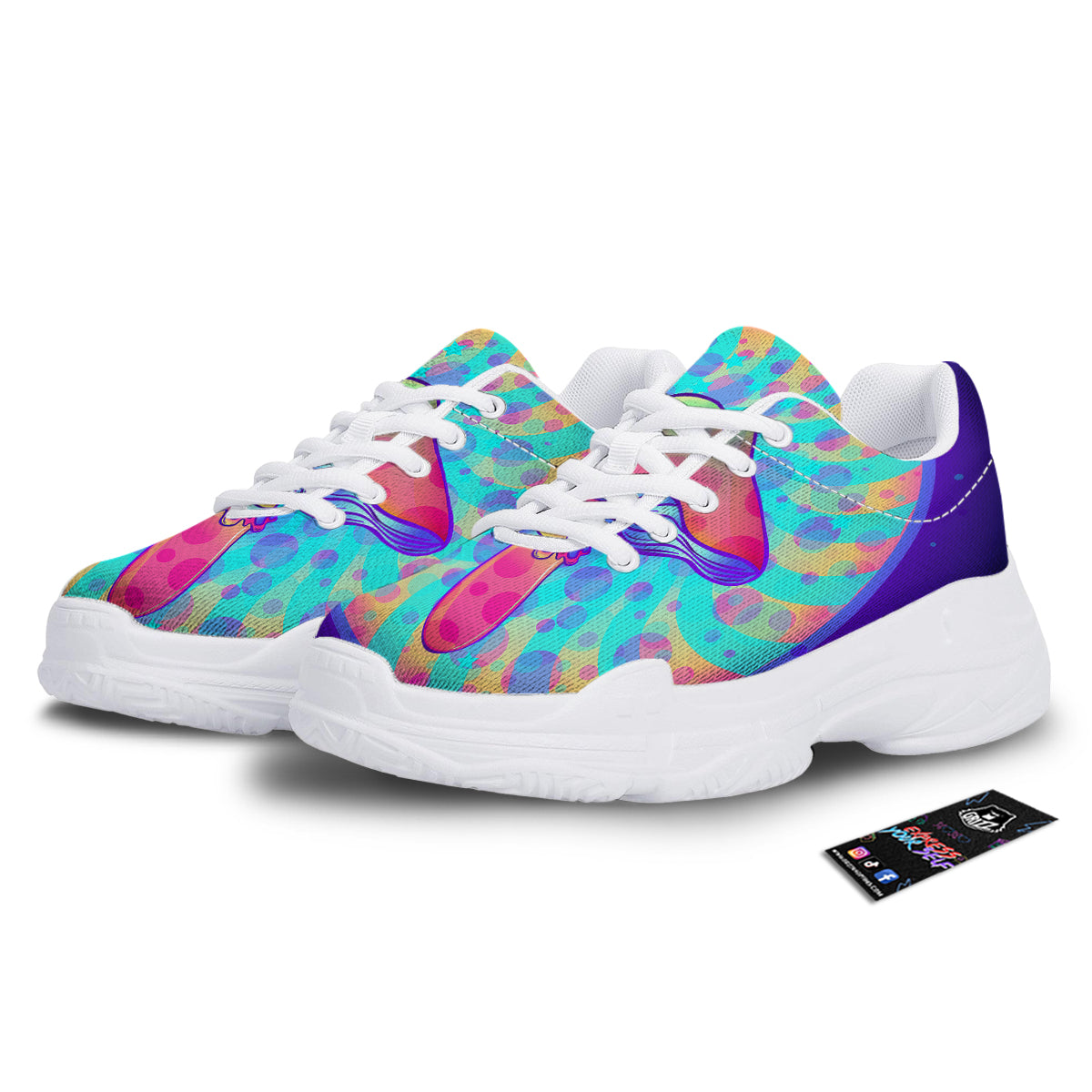 Mushrooms Psychedelic Print White Chunky Shoes-grizzshop