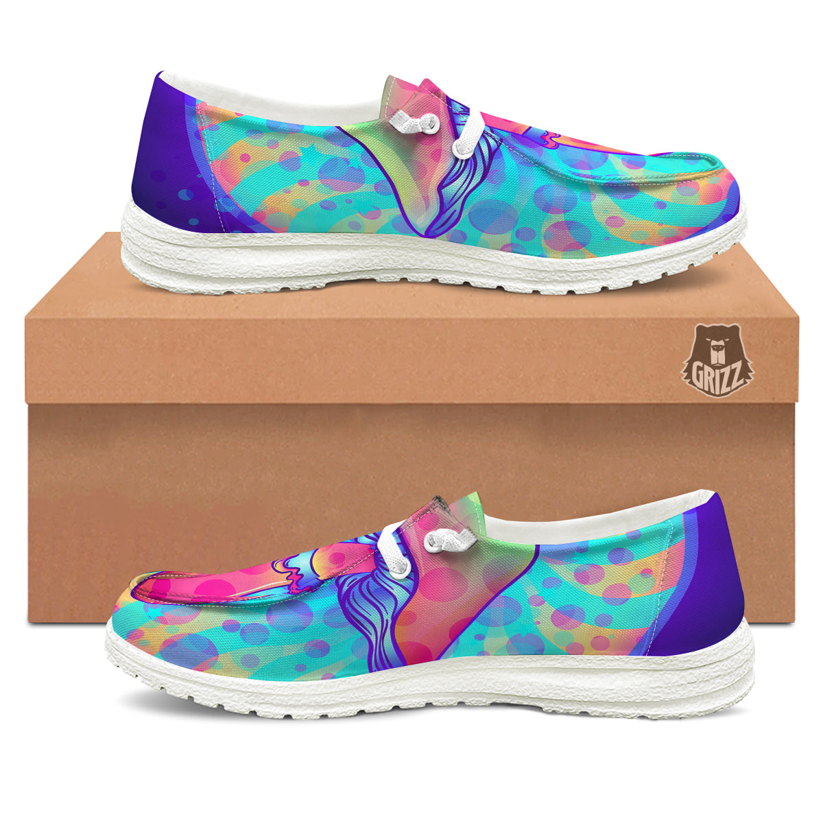 Mushrooms Psychedelic Print White Loafers-grizzshop