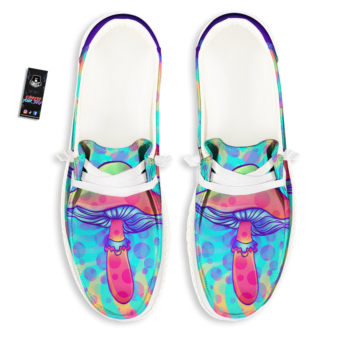 Mushrooms Psychedelic Print White Loafers-grizzshop