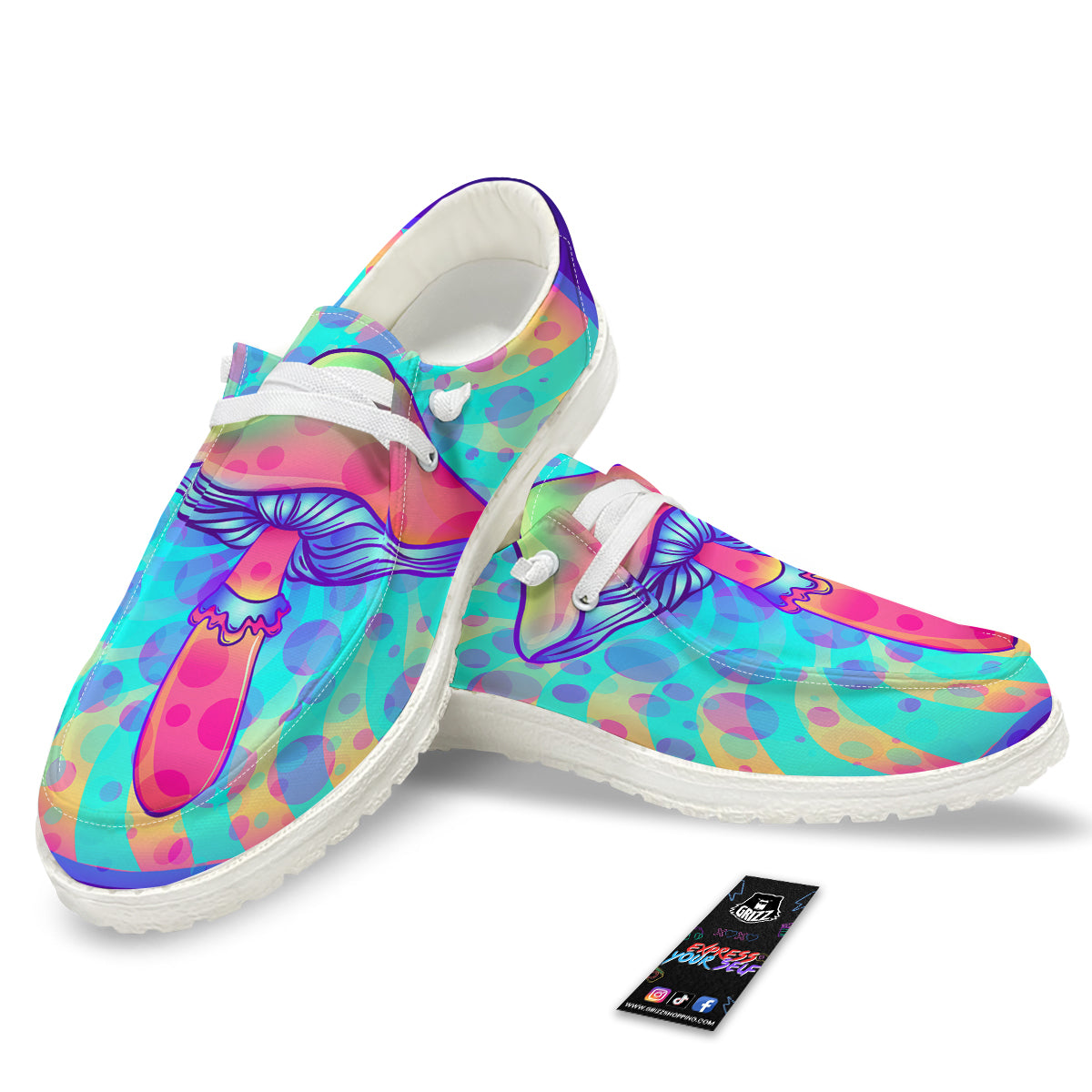 Mushrooms Psychedelic Print White Loafers-grizzshop
