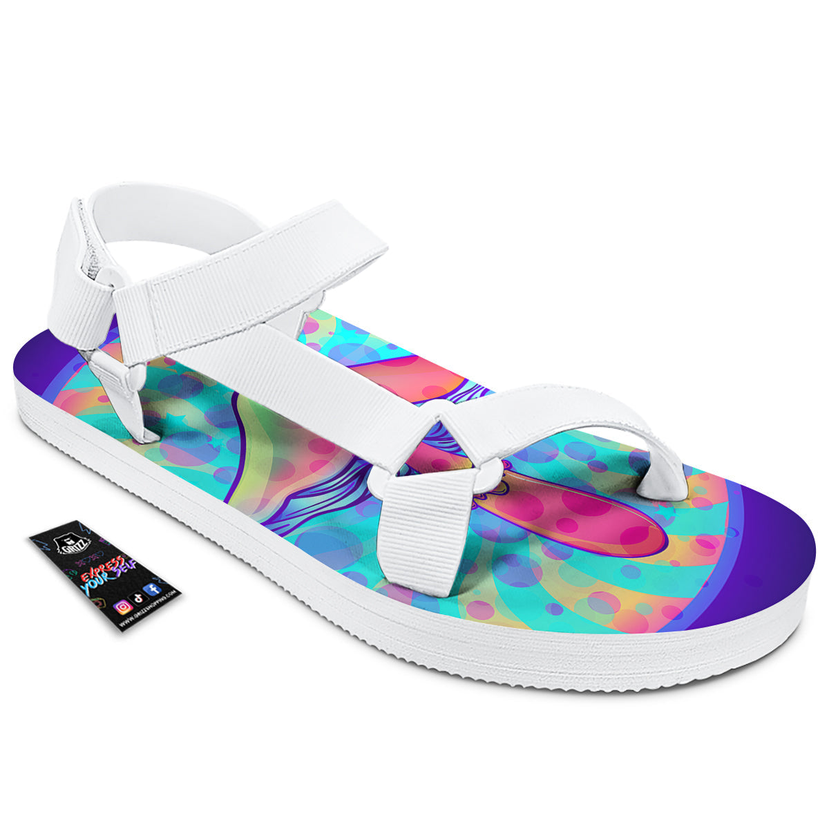 Mushrooms Psychedelic Print White Open Toe Sandals-grizzshop