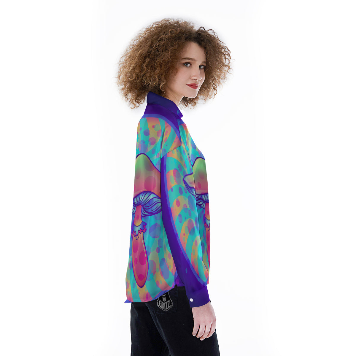 Mushrooms Psychedelic Print Women's Long Sleeve Shirts-grizzshop