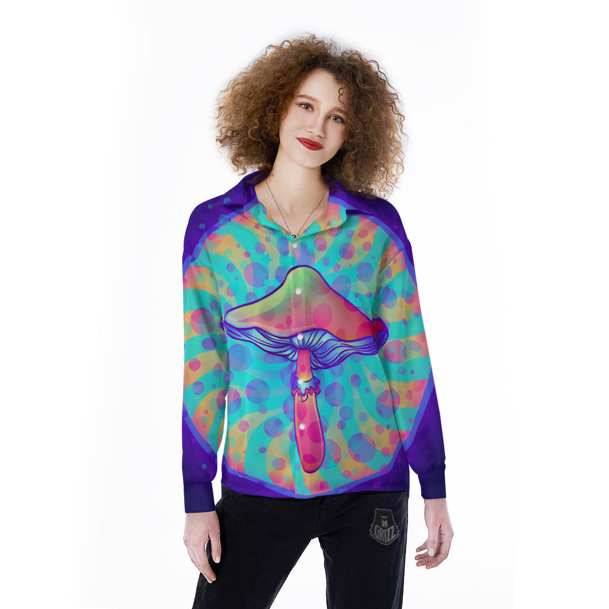 Mushrooms Psychedelic Print Women's Long Sleeve Shirts-grizzshop