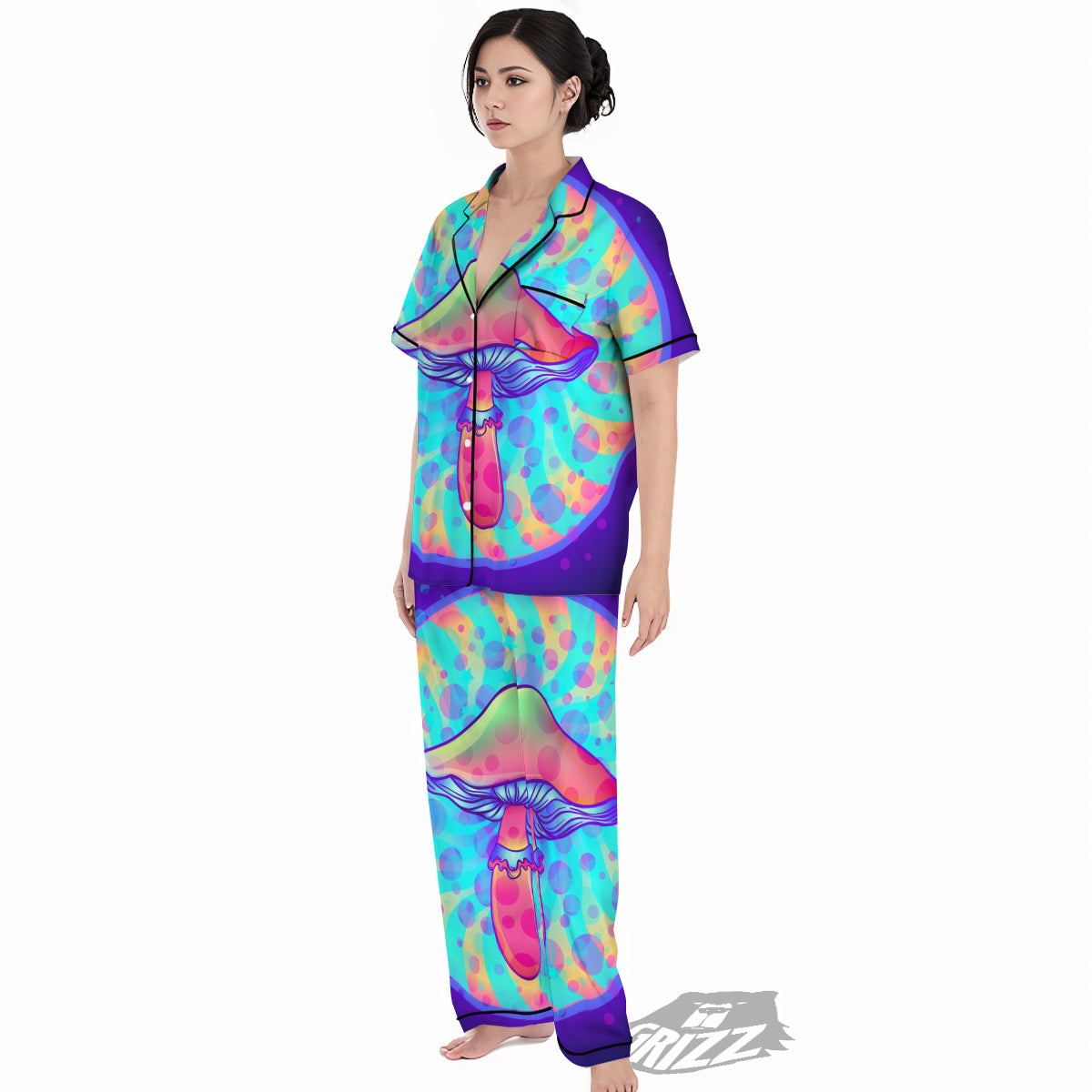 Mushrooms Psychedelic Print Women's Pajamas Set-grizzshop