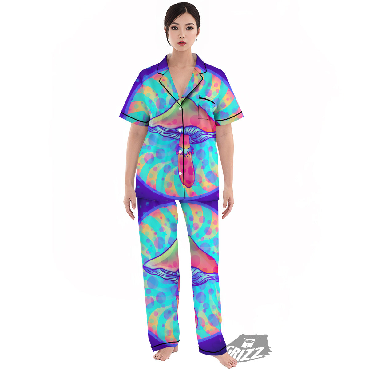 Mushrooms Psychedelic Print Women's Pajamas Set-grizzshop