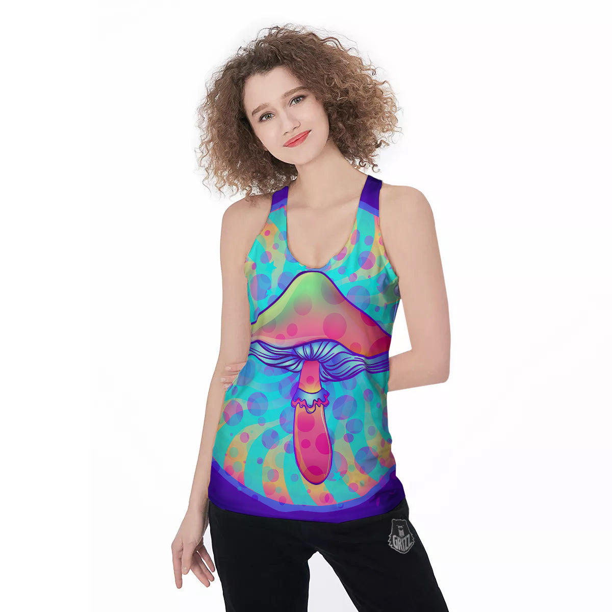 Mushrooms Psychedelic Print Women's Racerback Tank Top-grizzshop