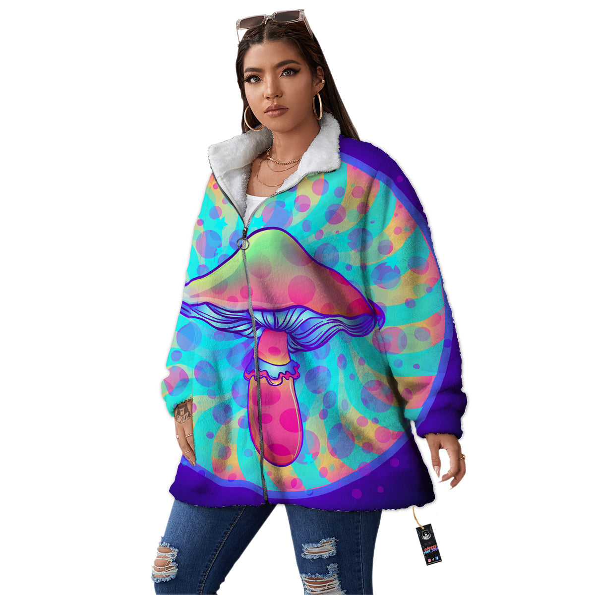 Mushrooms Psychedelic Print Women's Sherpa Jacket-grizzshop