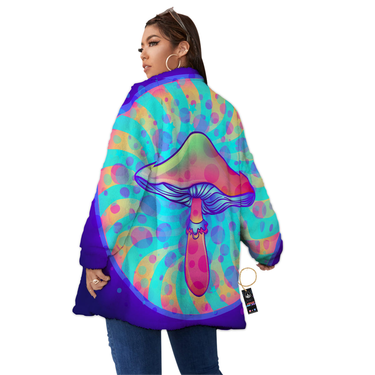 Mushrooms Psychedelic Print Women's Sherpa Jacket-grizzshop