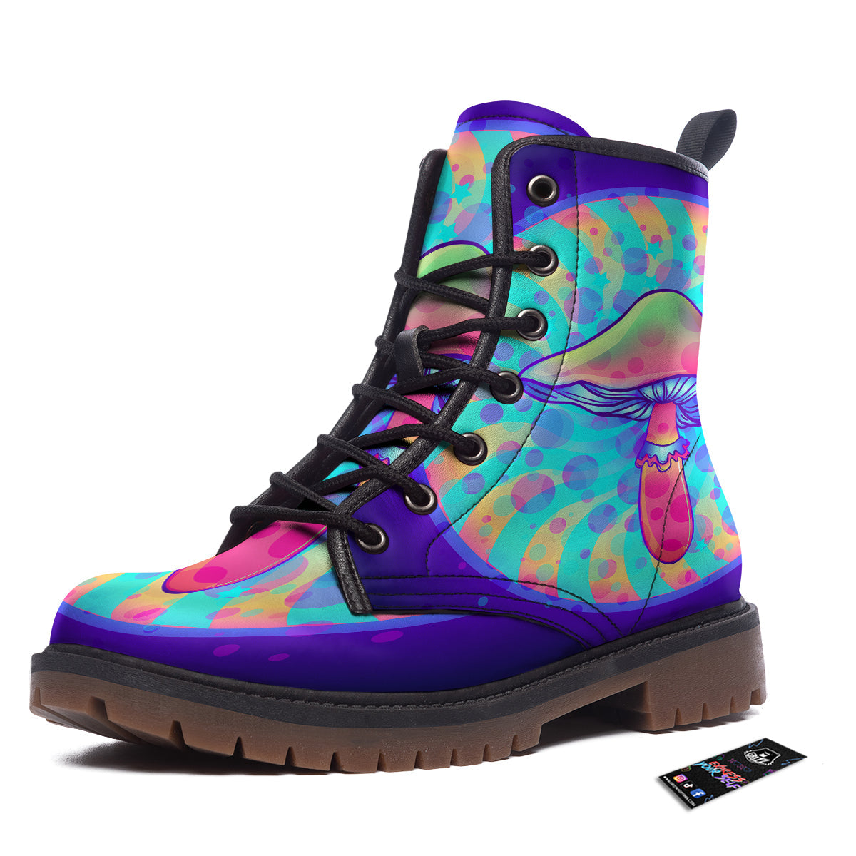 Mushrooms Psychedelic Print Work Boots-grizzshop