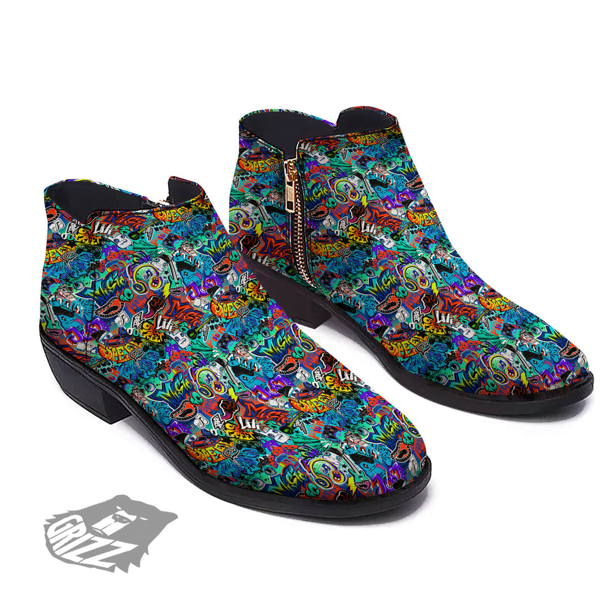 Music Abstract Print Pattern Ankle Boots-grizzshop