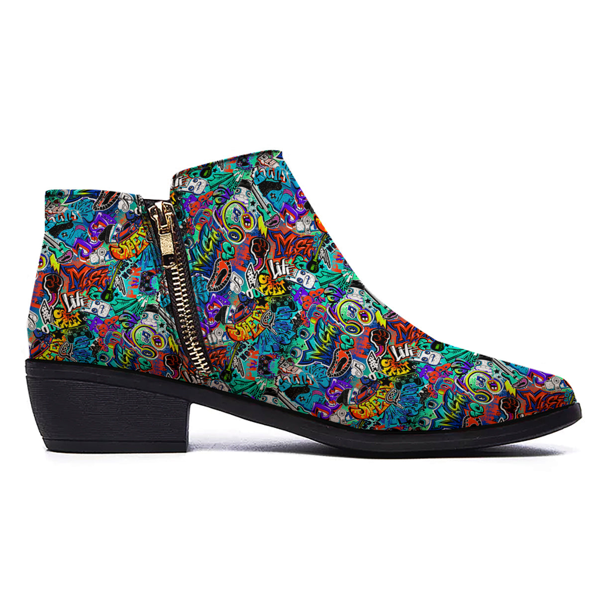 Music Abstract Print Pattern Ankle Boots-grizzshop