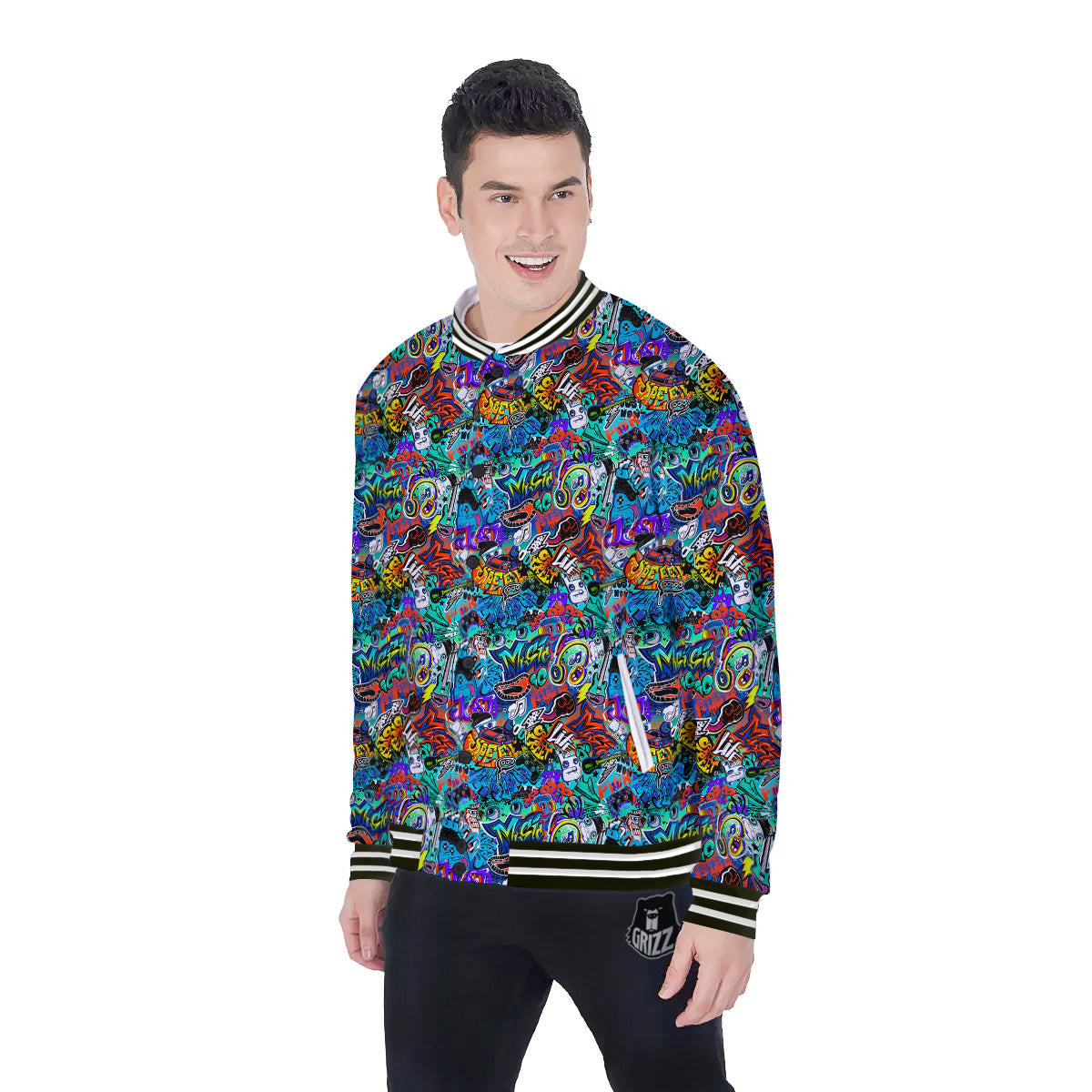Music Abstract Print Pattern Baseball Jacket-grizzshop
