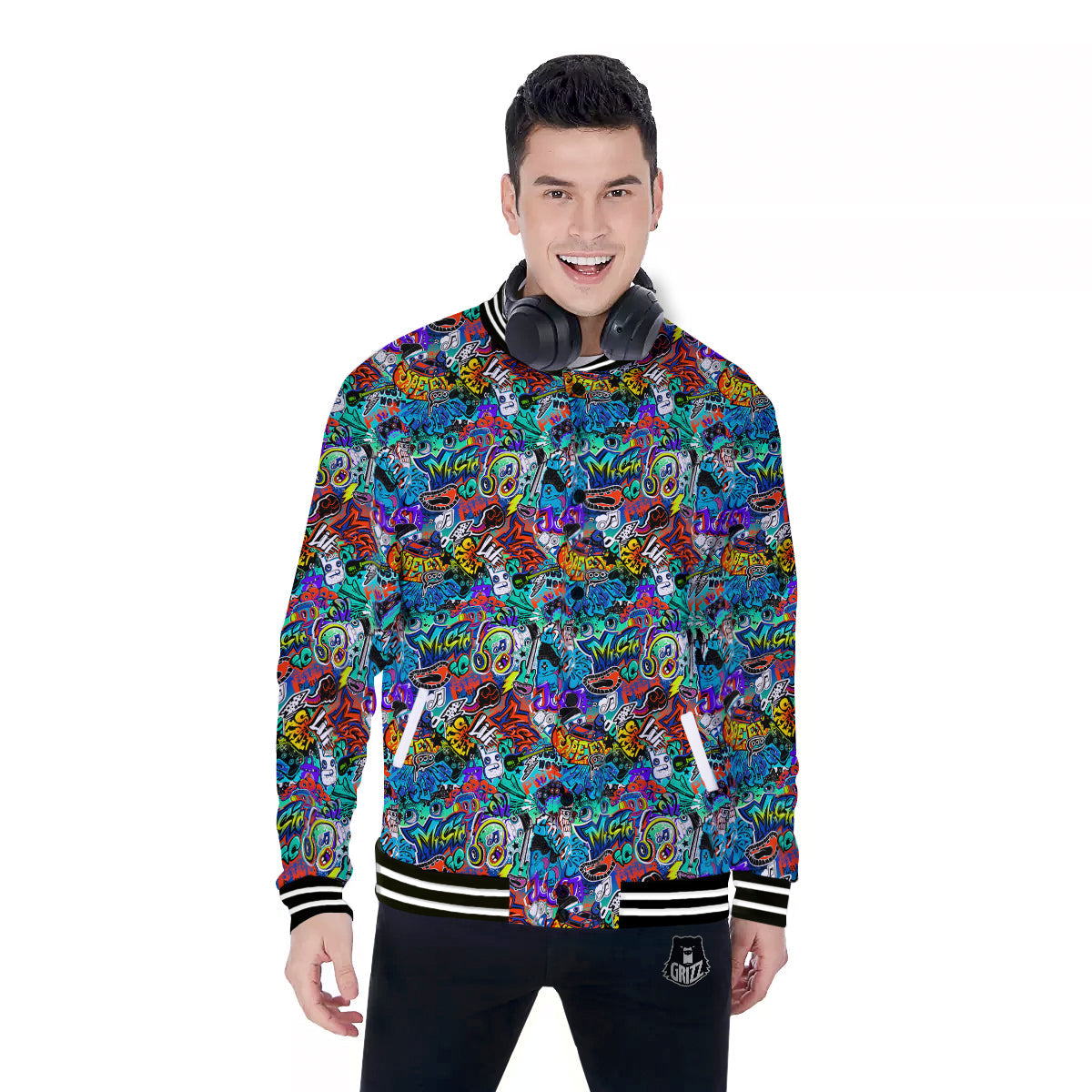 Music Abstract Print Pattern Baseball Jacket-grizzshop