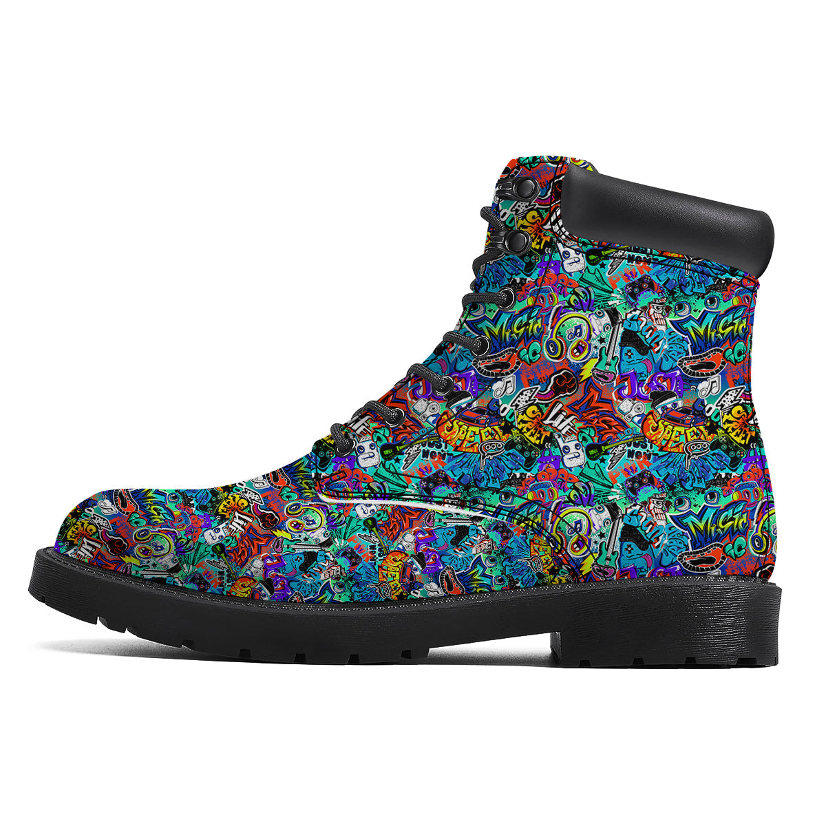 Music Abstract Print Pattern Boots-grizzshop