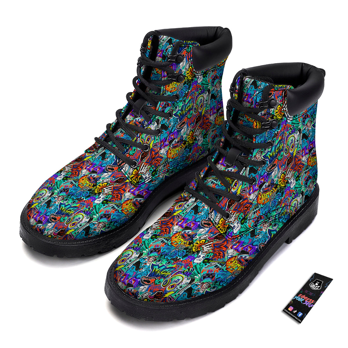 Music Abstract Print Pattern Boots-grizzshop