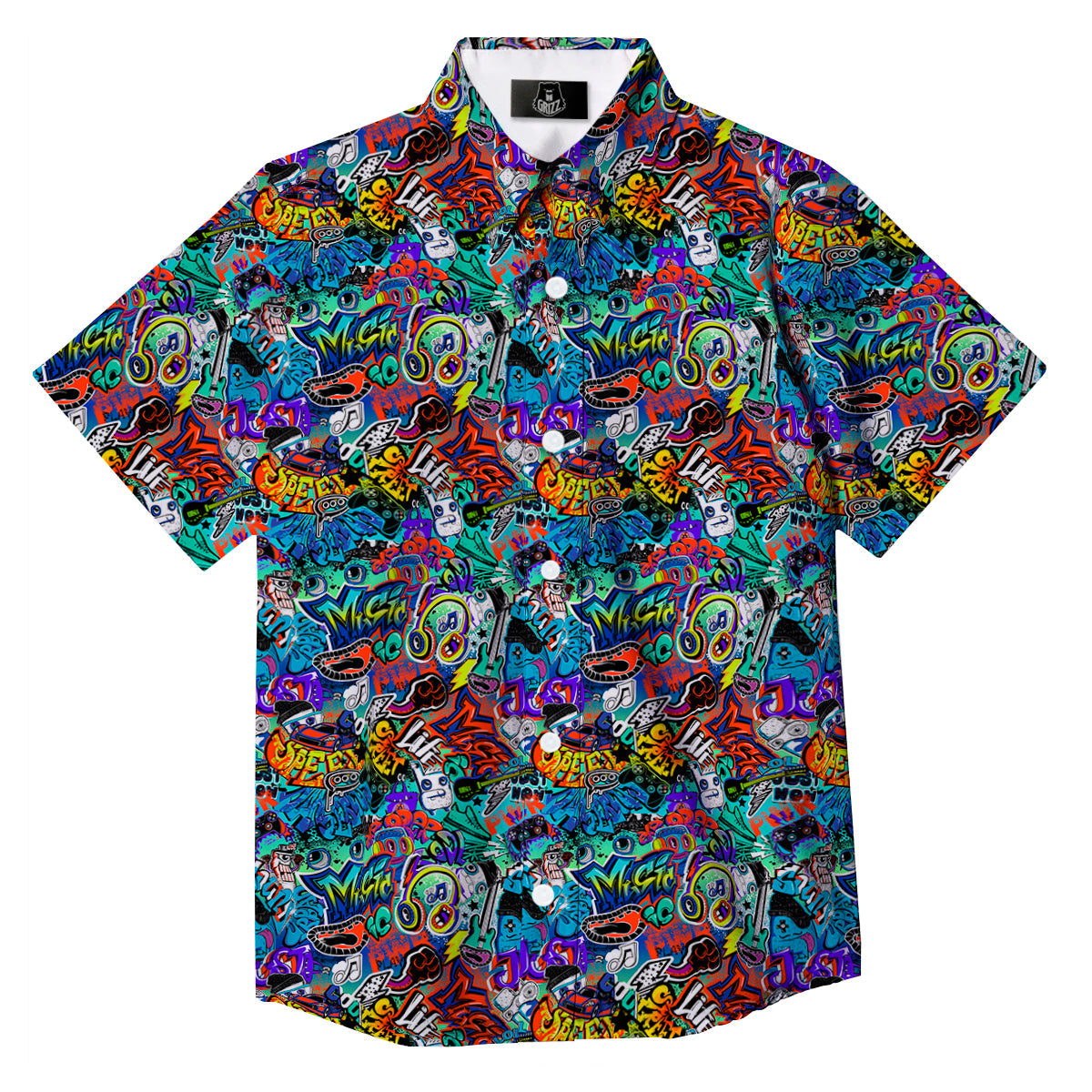 Music Abstract Print Pattern Button Up Shirt-grizzshop