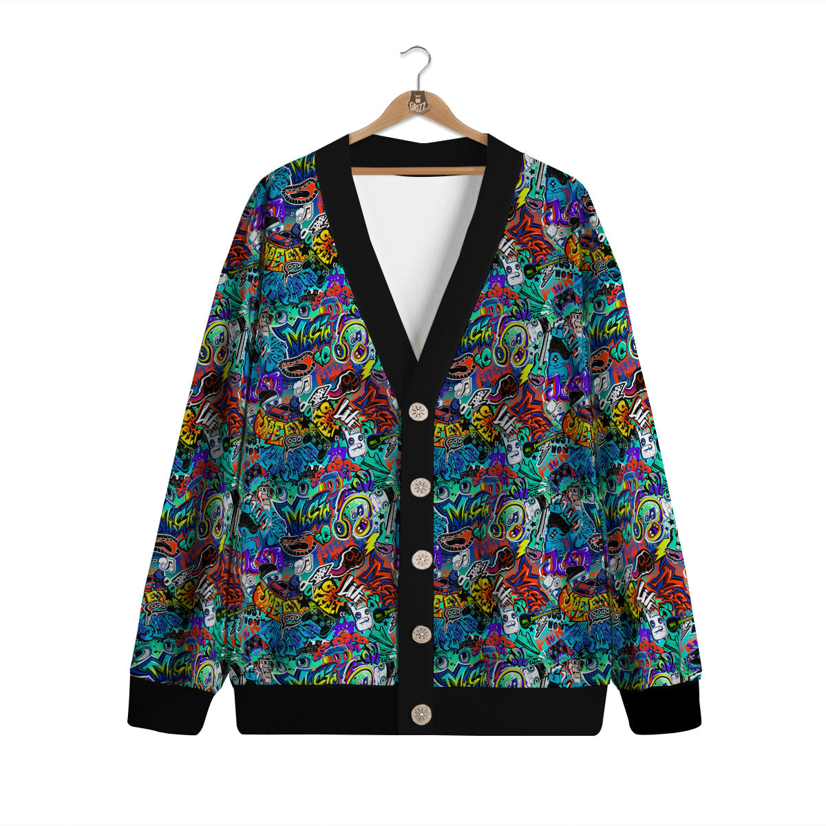 Music Abstract Print Pattern Cardigan-grizzshop