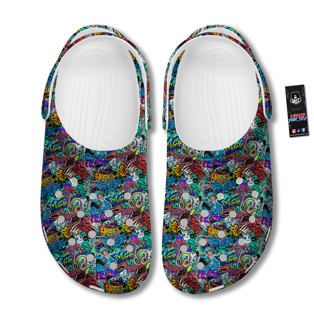 Music Abstract Print Pattern Clog-grizzshop