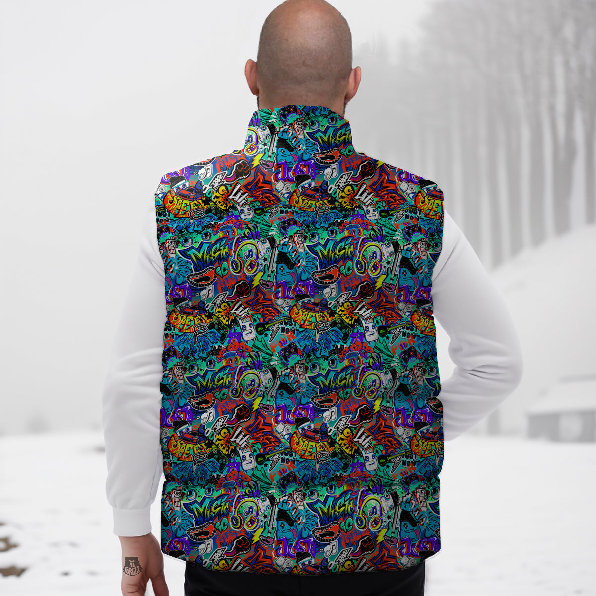 Music Abstract Print Pattern Down Vest-grizzshop