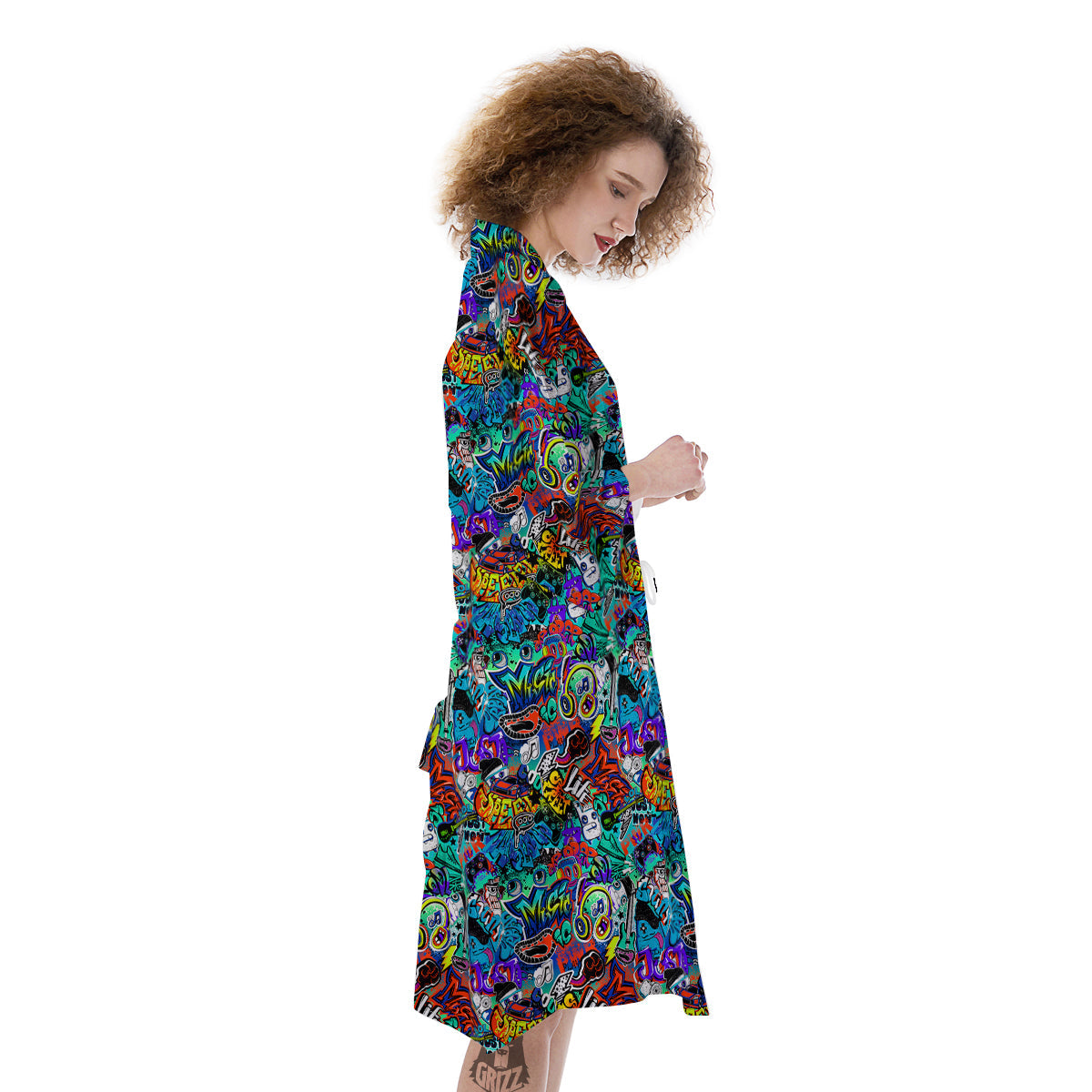 Music Abstract Print Pattern Kimono-grizzshop