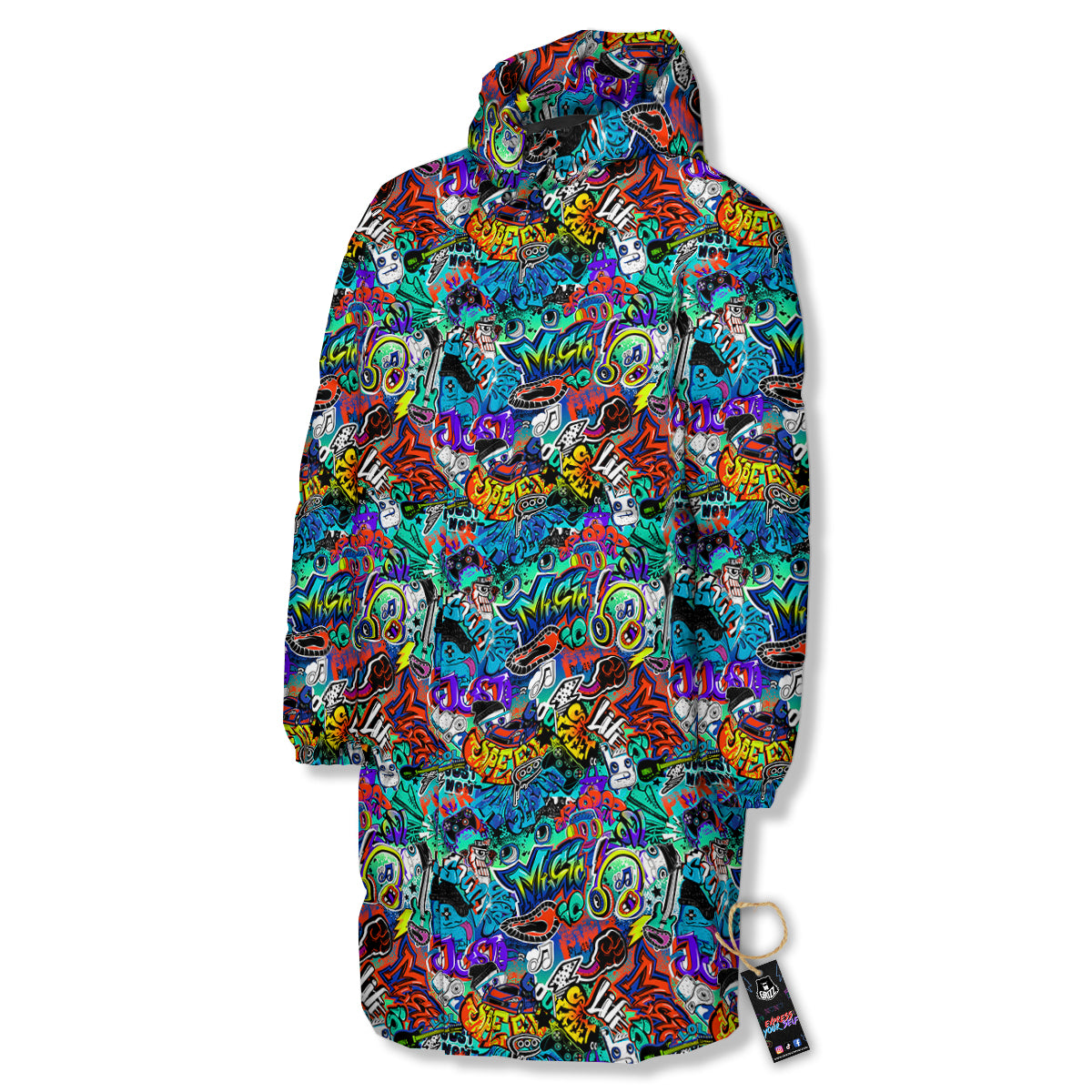 Music Abstract Print Pattern Long Down Jacket-grizzshop
