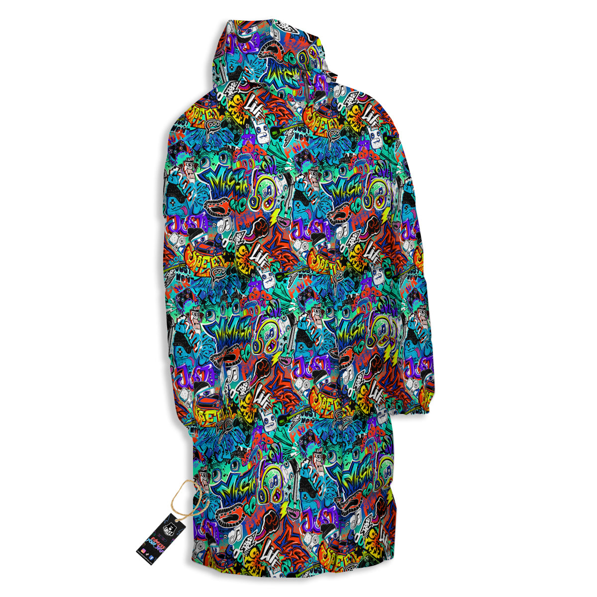 Music Abstract Print Pattern Long Down Jacket-grizzshop