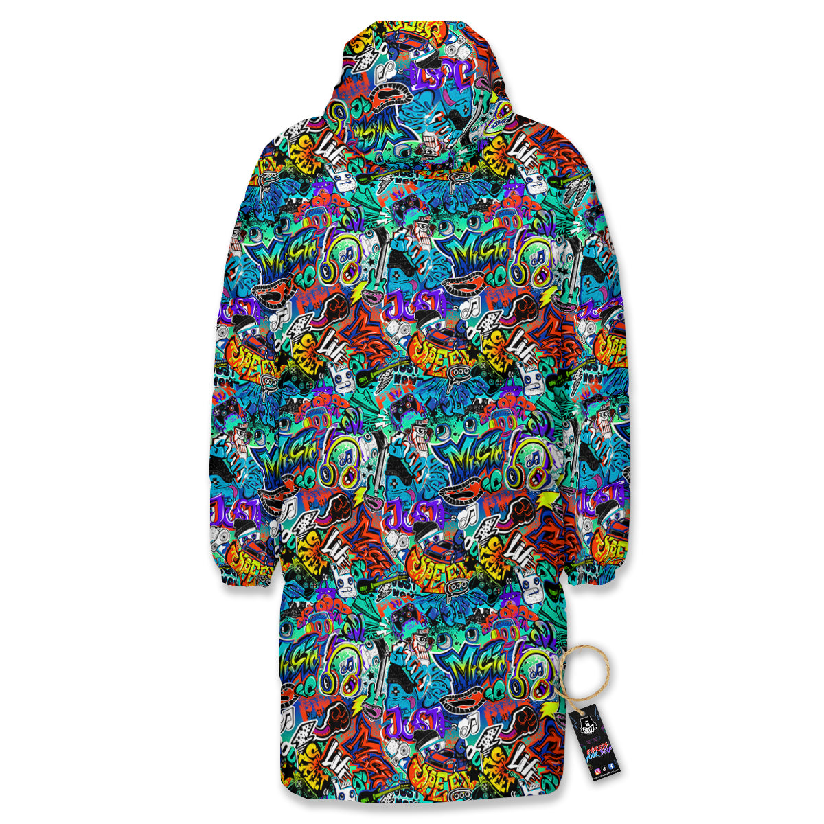 Music Abstract Print Pattern Long Down Jacket-grizzshop