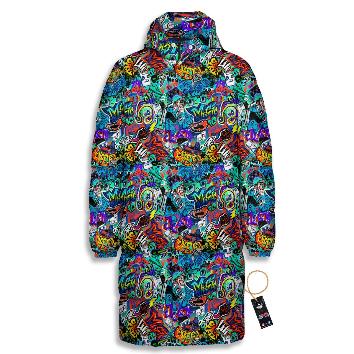 Music Abstract Print Pattern Long Down Jacket-grizzshop
