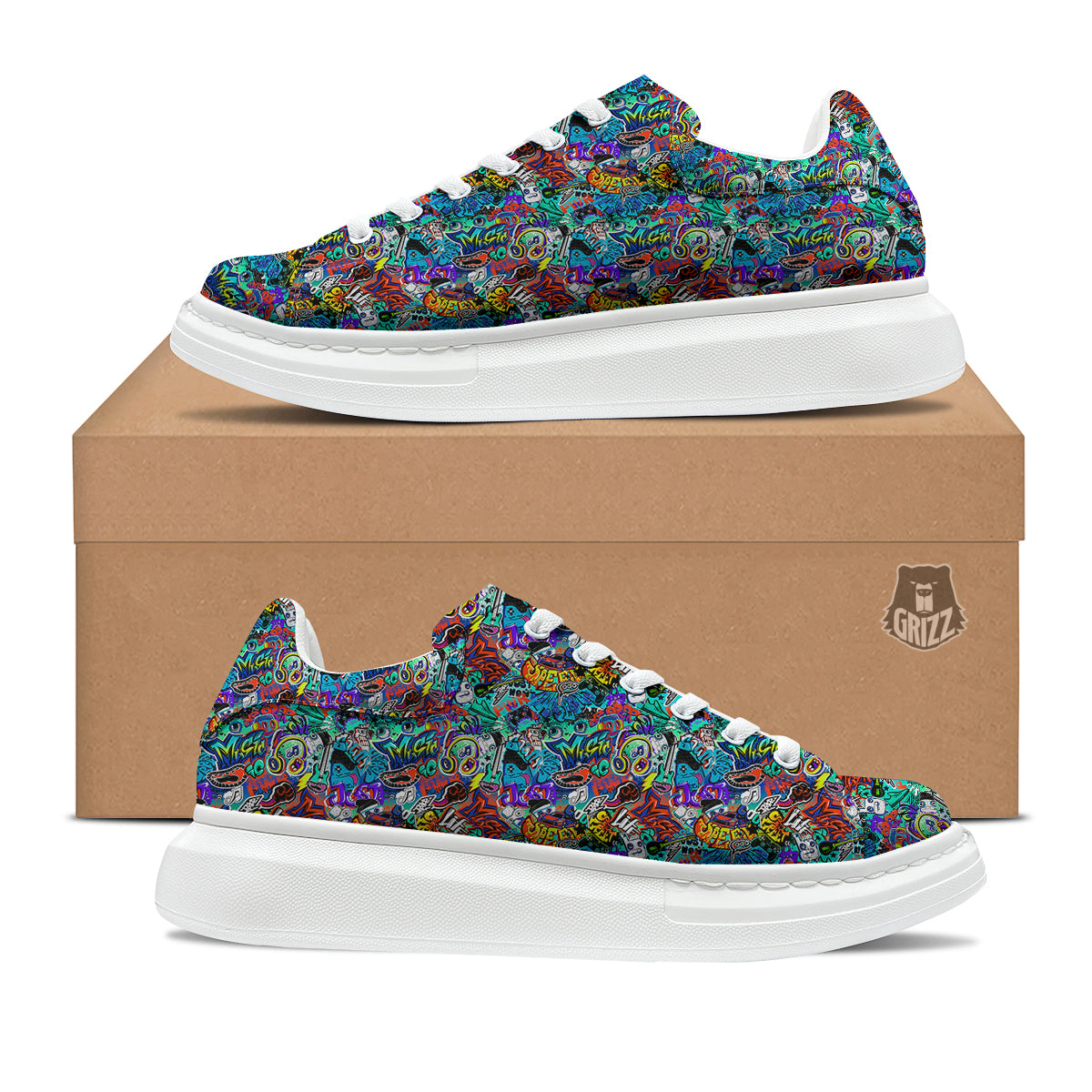 Music Abstract Print Pattern Platform Shoes-grizzshop