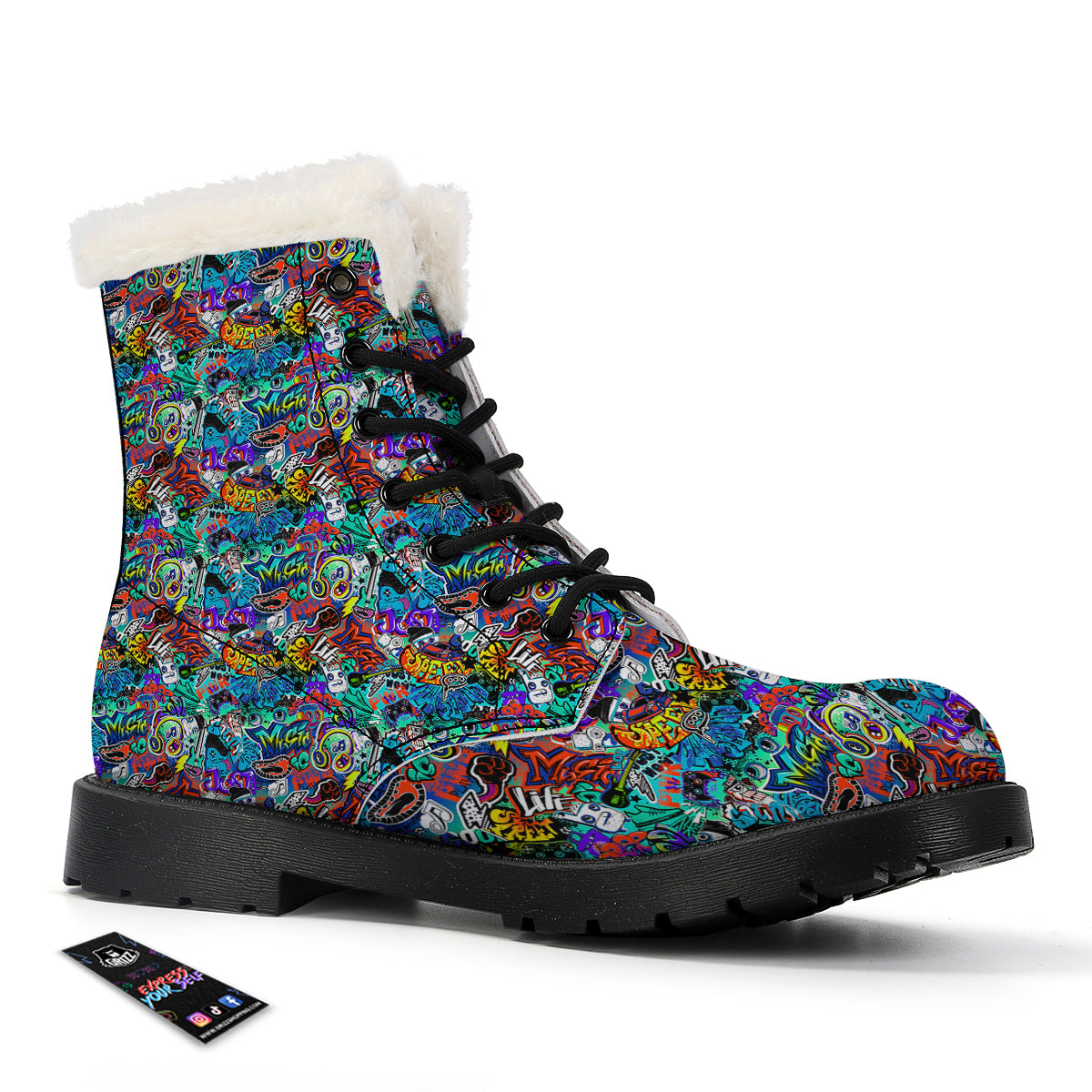 Music Abstract Print Pattern Winter Boots-grizzshop