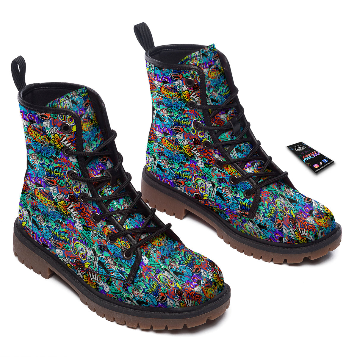 Music Abstract Print Pattern Work Boots-grizzshop