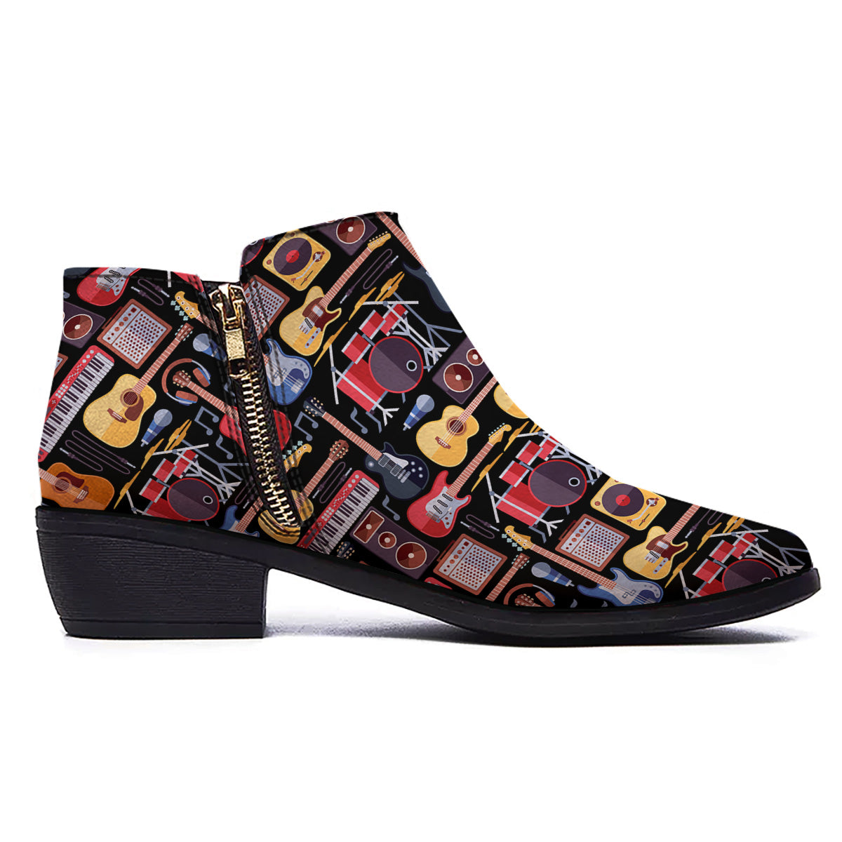 Music Instruments Print Pattern Ankle Boots-grizzshop