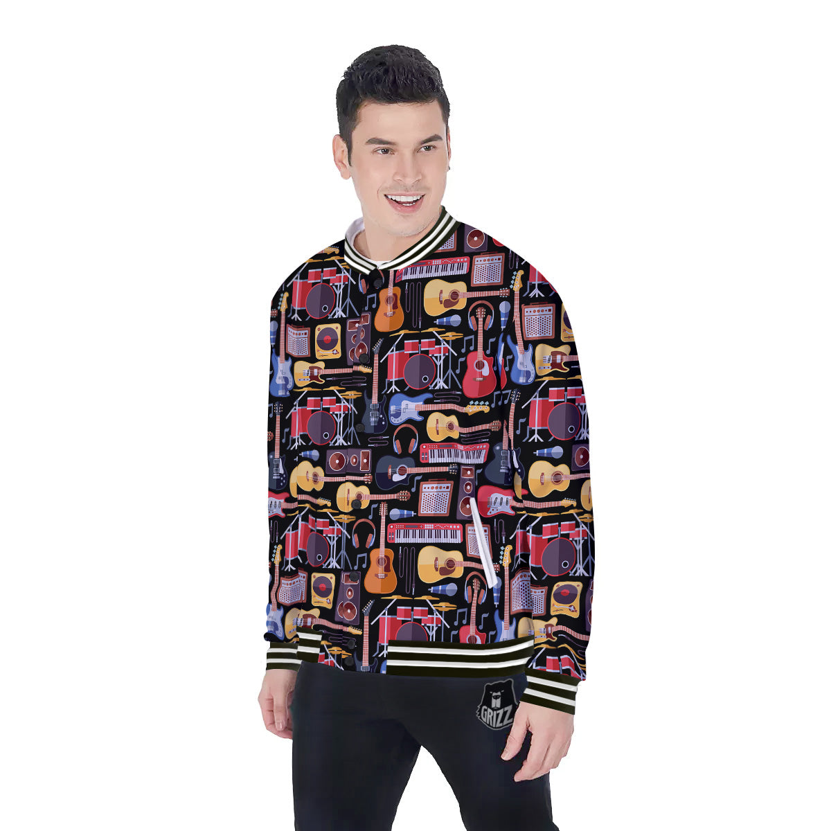 Music Instruments Print Pattern Baseball Jacket-grizzshop