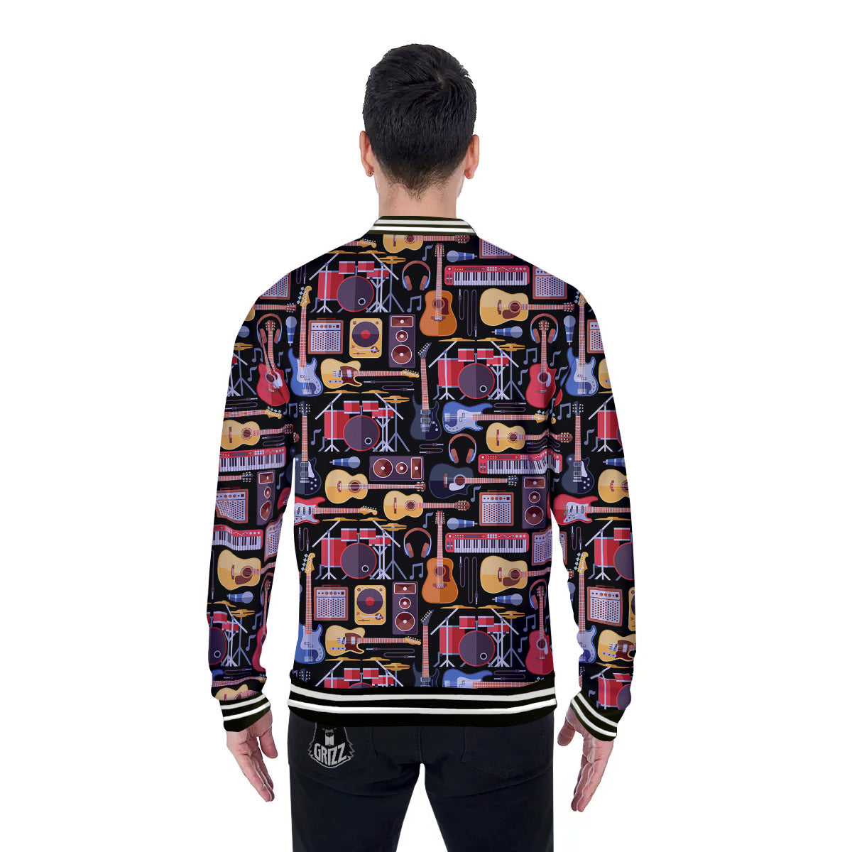 Music Instruments Print Pattern Baseball Jacket-grizzshop