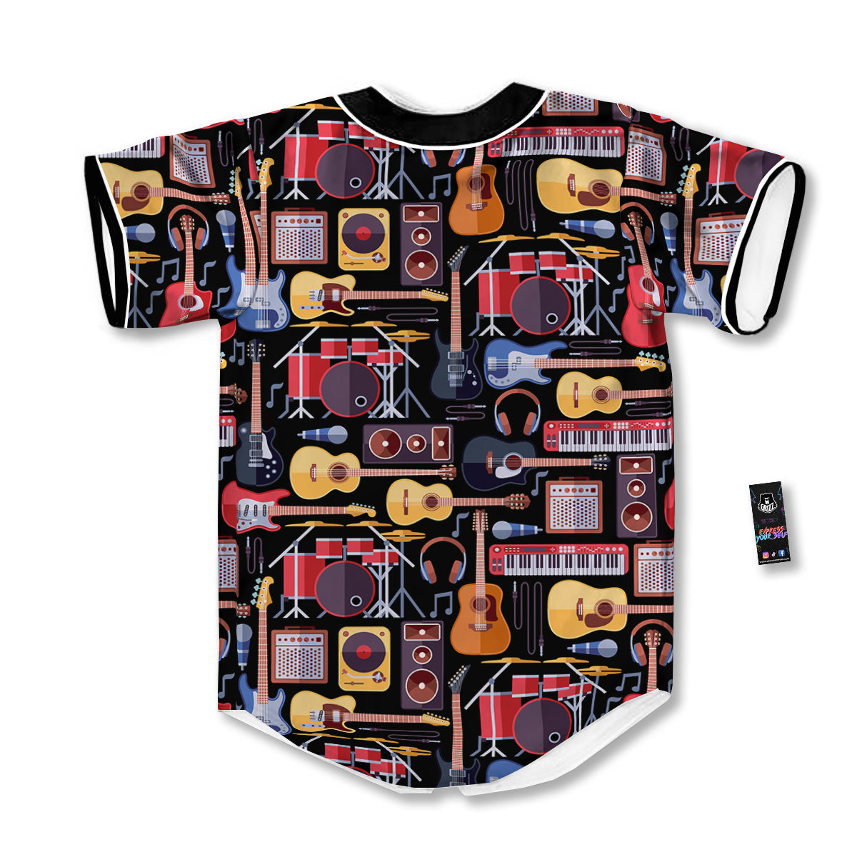 Music Instruments Print Pattern Baseball Jersey-grizzshop