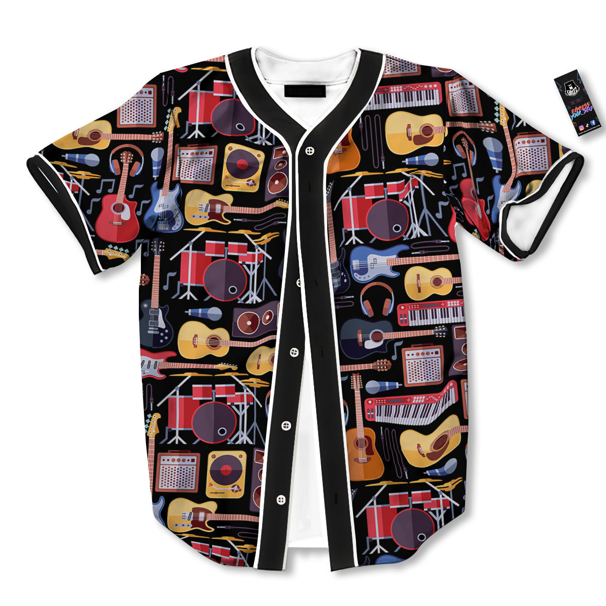 Music Instruments Print Pattern Baseball Jersey-grizzshop