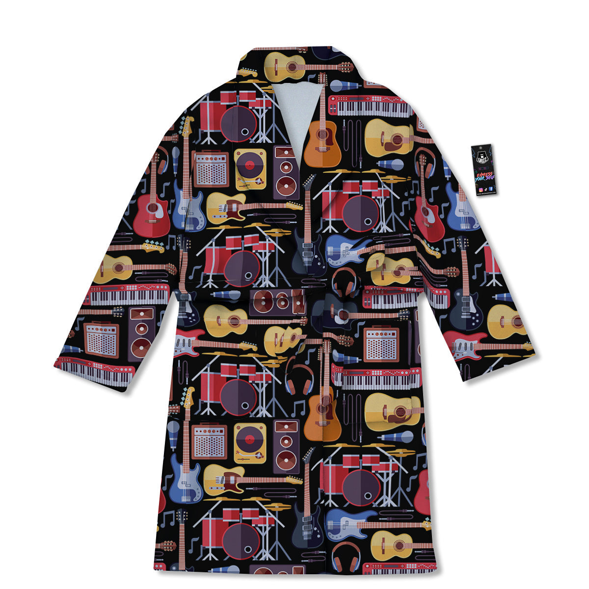 Music Instruments Print Pattern Bathrobe-grizzshop